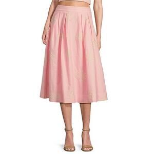 A LOVES A NWT Embroidered High Rise Midi Skirt Light Pink Lined Women's XS